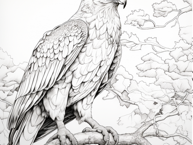 Free printable coloring page of Hawk on a Tree