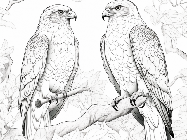 Free printable coloring page of Hawks on a Tree