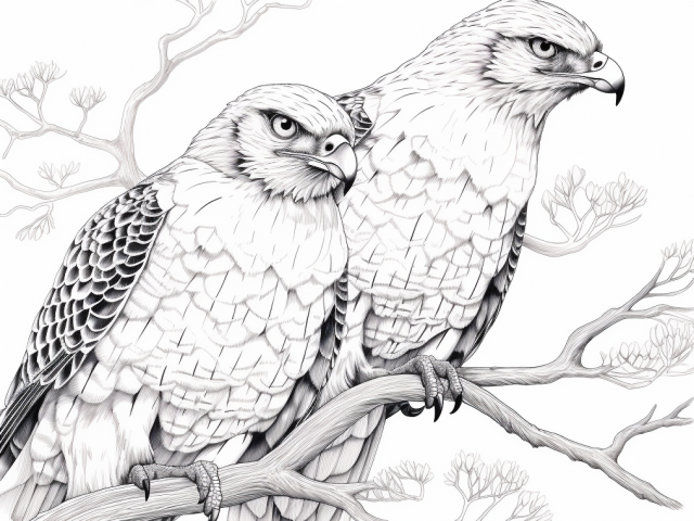 Free printable coloring page of Hawks on a Tree