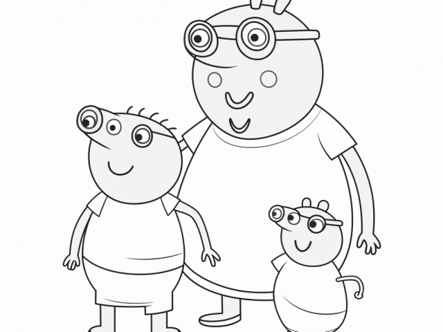 Free printable coloring page of Mama Peppa Pig With Father Peppa Pig