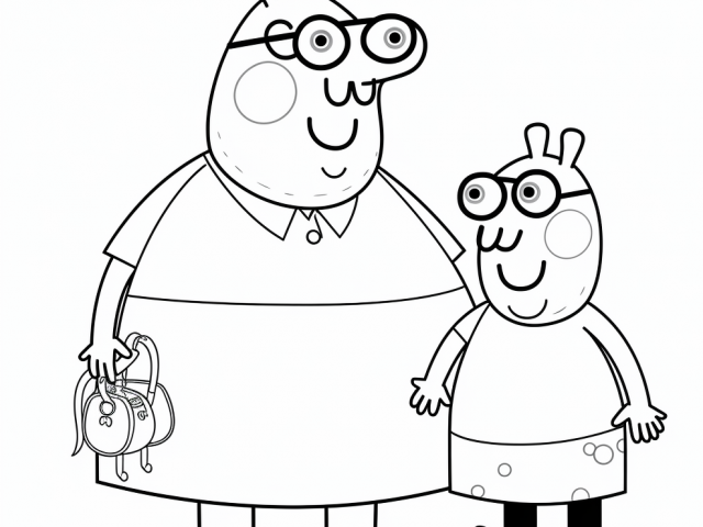 Free printable coloring page of Mama Peppa Pig With Father Peppa Pig