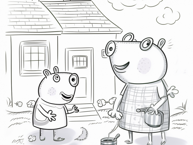 Free printable coloring page of Peppa Pig Playing