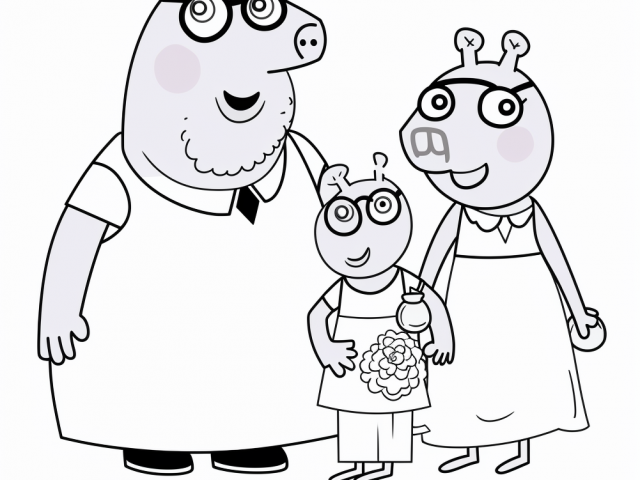 Free printable coloring page of Peppa Pig With Father And Mother