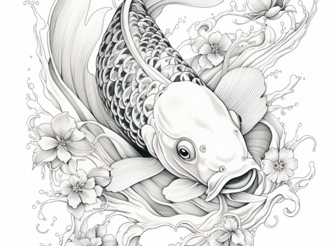 Free printable coloring page of Koi Fish