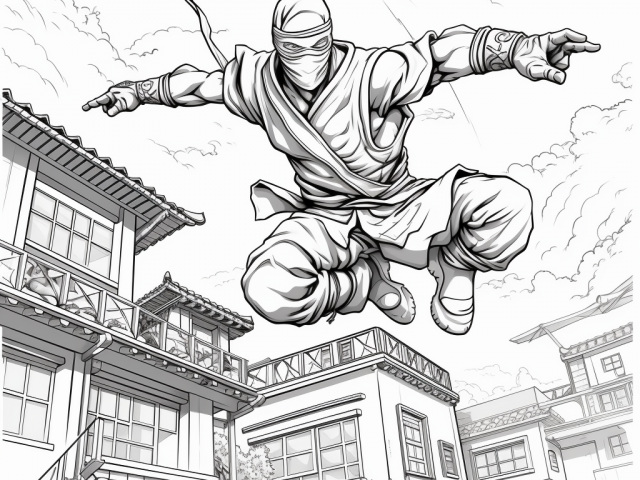 Free printable coloring page of Ninja In Action