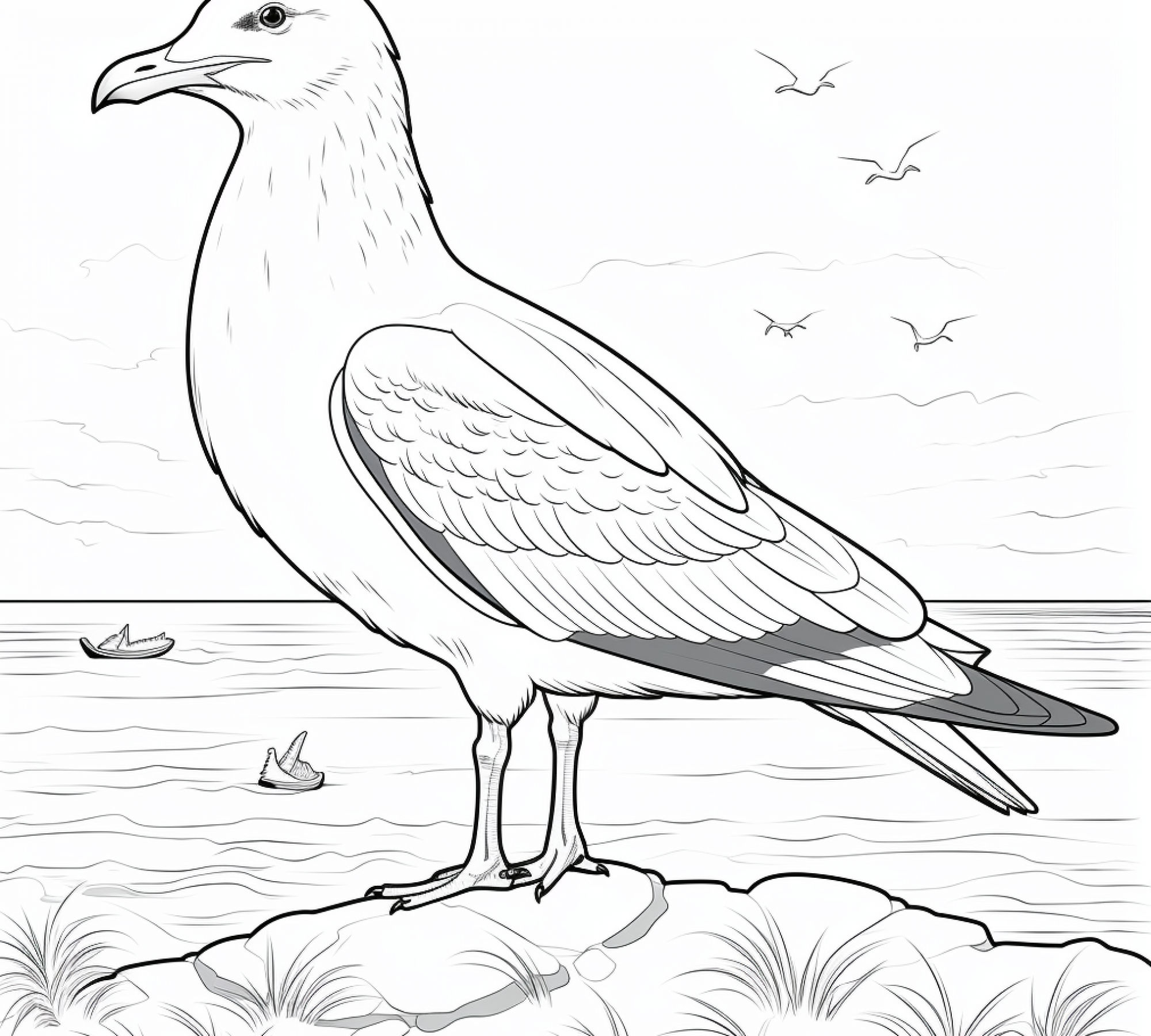 Free printable coloring page of Seagull