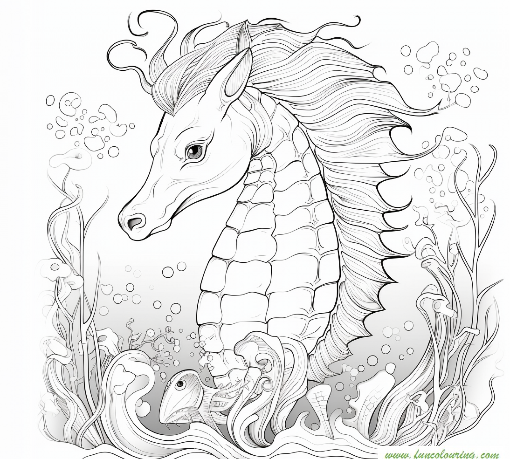 Free printable coloring page of Seahorse