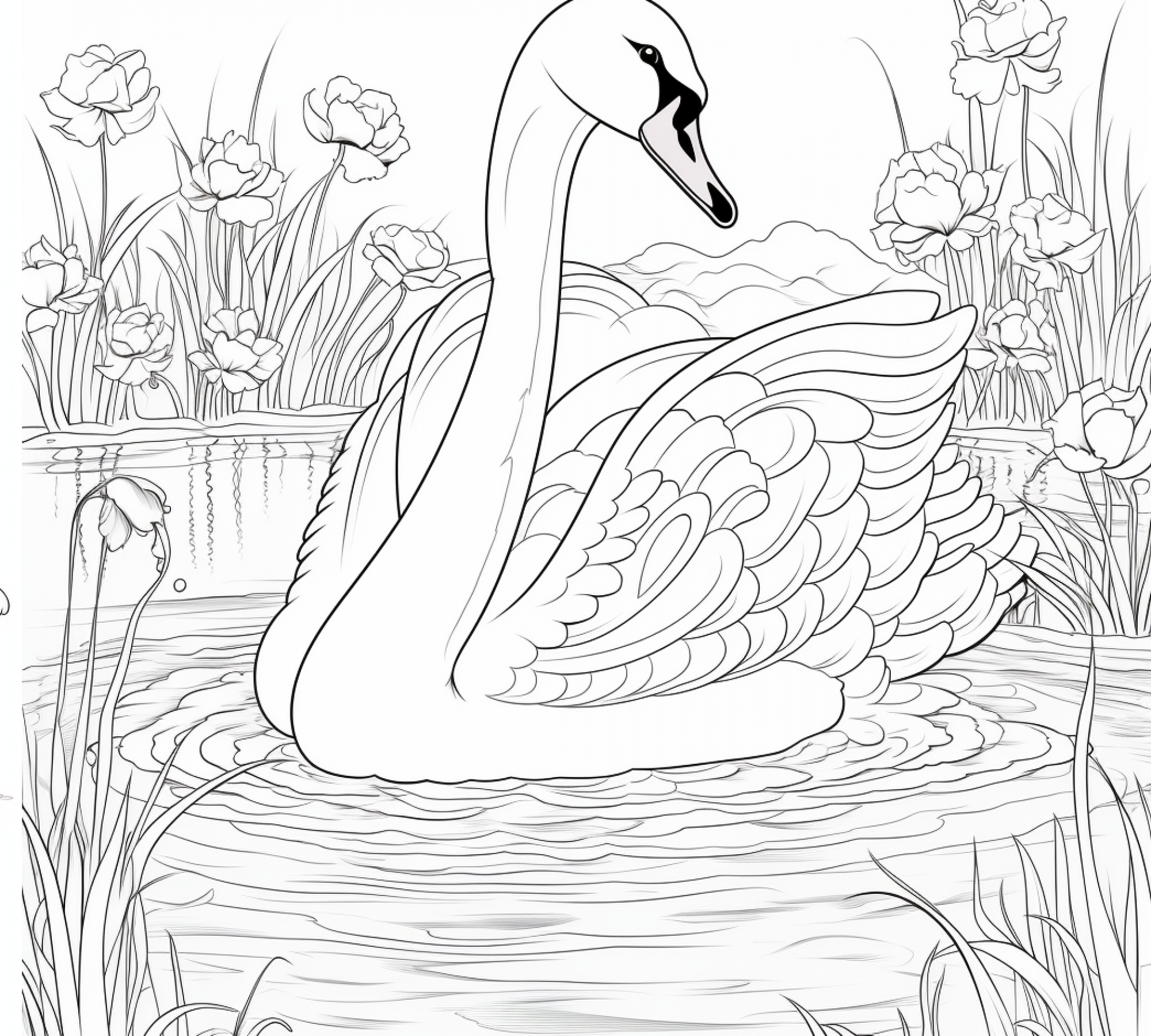 Free printable coloring page of Swan