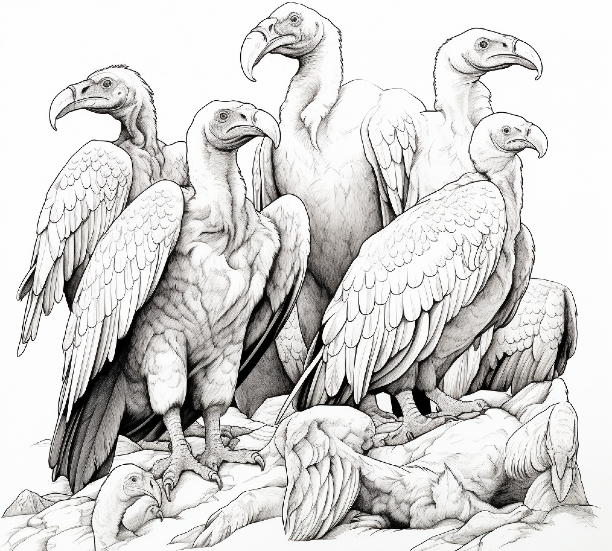 Free printable coloring page of Vultures