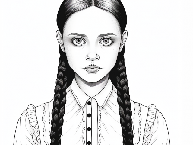 Free printable coloring page of Wednesday Addams