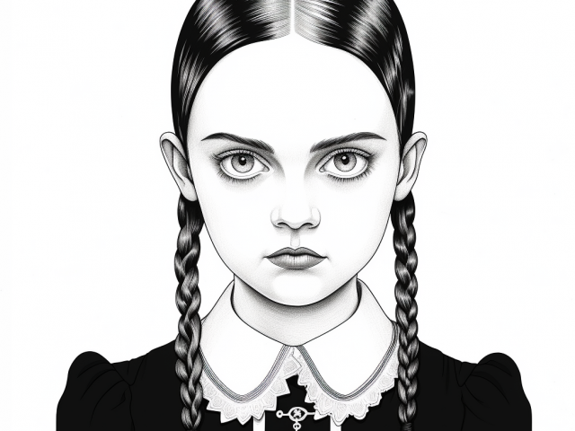 Free printable coloring page of Wednesday Addams